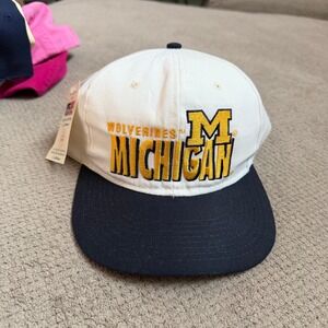 Vintage 1990s Michigan Wolverines Snapback Hat Super Stars Speedway White Navy